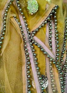 Golden Beaded Lacework Partywear Saree Blouse