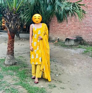 Yellow Staright Suit Set With Pant And Dupatta