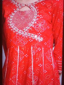 Anarkali Gown, Rajasthani Bandaj Print,