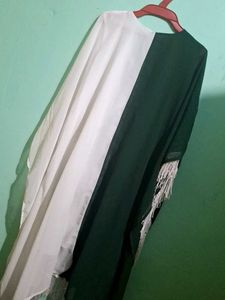 Emerald &amp; White Fringe Kaftan