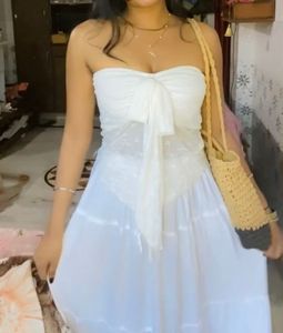White Tube Top With Long Skirt