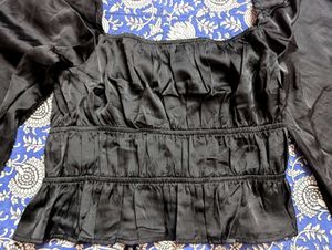 Forever 21 Black Smocked Peplum Blouse/ Crop Top