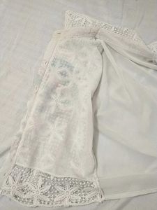 Floral White Blouse With Sheer Sleeves