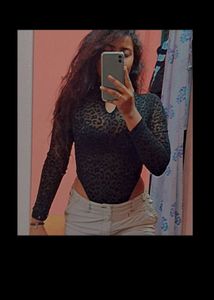 Black Leopard Printed High Neck Bodysuits