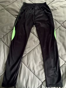 Black Track Pants with Green Stripe