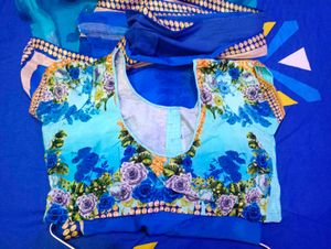Blue Floral Saree Daily Wear