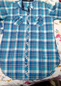 Blue & White Plaid Button-Down Shirt