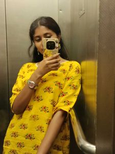 Printed Kurti Top With Yellow earrings