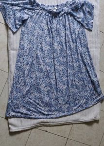 Blue Floral Off Shoulder Dress