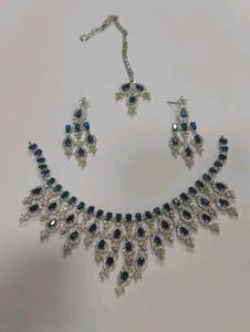 AMERCIAN DIAMOND NECKLACE SET ( BLUE NUMBER 10 )