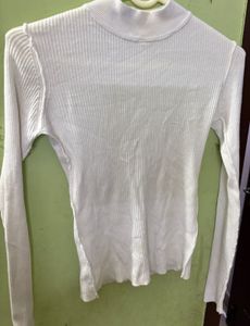 White Ribbed Mock Neck Top