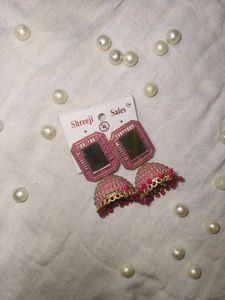 Pink Mirror Jhumka Earrings