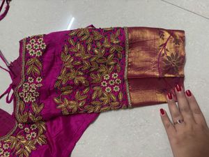 Bridal Aari heavy worked Silk Pink Blouse