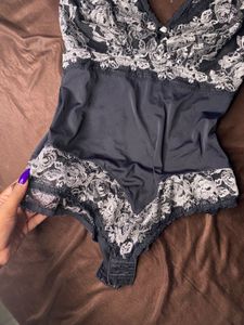 Black Silver Print Bodysuit