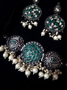 Used Oxidised Green Choker Set