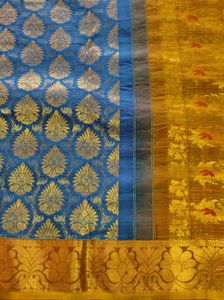Blue &amp; Gold Pure Kanchipuram Silk Saree