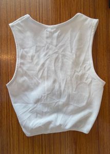 White V Neck Sleeveless Solid Crop Top