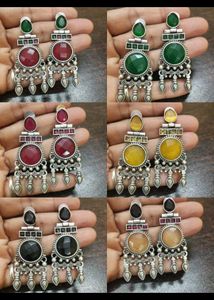 Gemstone Brass Dangle Earrings💕👌