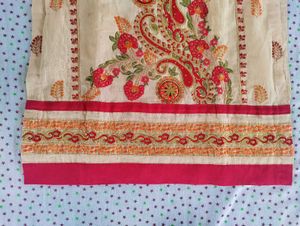 Elegant Beige &amp; Red Embroidered Suit
