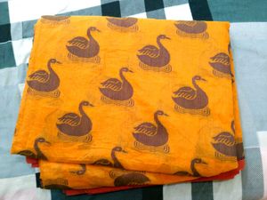 Yellow Swan Print Saree