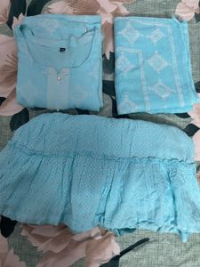 Blue Embroidered 3-Piece Suit Set