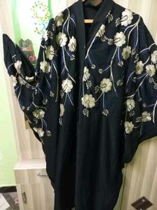 Floral Embroidered Black Abaya Free Size