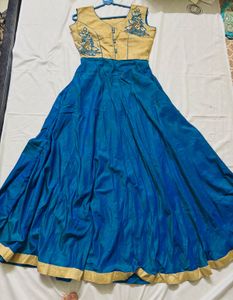 Elegant Blue & Gold Embroidered Dress