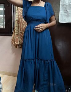 Women Blue Ruffle Sleeves Dress
