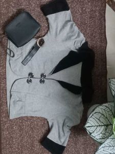 Grey &amp; Black Button-Up Cardigan