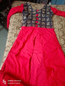 Red Hot Strachable  Long Kurti With Front Slit