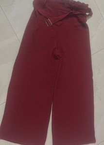 Chic Maroon Paperbag Waist Pants