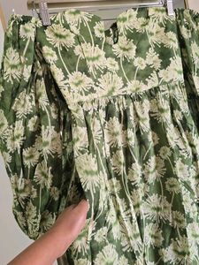 ZARA Floral Green Off Shoulder Maxi Dress pockets