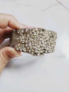 Silver Cuff Bracelet With Rhinestones