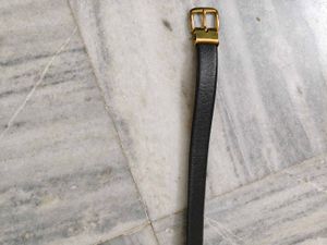 Black Leather Belt with Gold Buckle