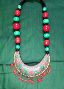 Turquoise Green And Red Bohemian Necklace.