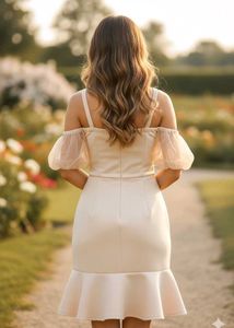 Elegant Beige Ruffle Hem Dress