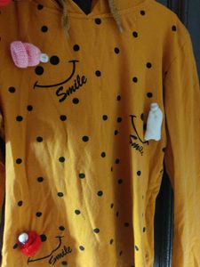Cute Mustard Hoodie like top with Polka Dots