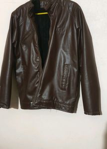 Unisex Brown Solid Leather Jacket🧥