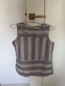 AND Cotton Grey &amp; Off-White Striped Sleeveless Top