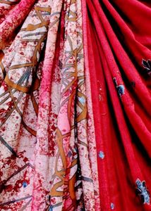 Red &amp; Pink Floral Print Saree