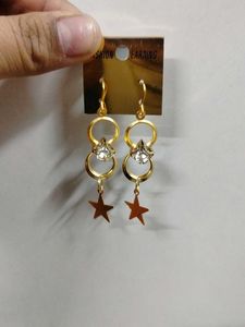 Star Drop Gold Earrings
