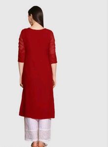 Red Embroidered Kurta
