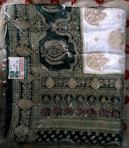 Elegant Green &amp; White Gold Sari