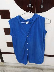 Blue Sleeveless Hoodie