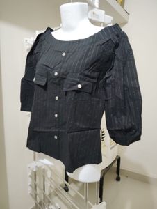 balloons sleeve Striped Off-Shoulder Top