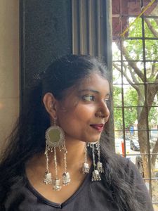 Mirror Long Oxidised Earring