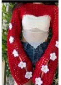 Red Crochet Bolero with Flowers