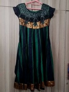 Elegant Green & Black Ethnic Kurta  Dress