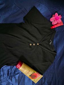 Cute Black Ribbed Top