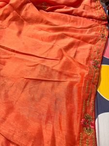 Peach saree with rashan zari work
